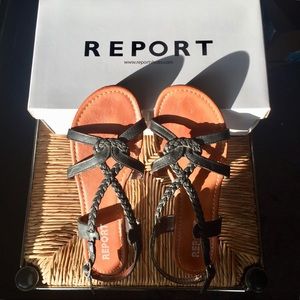 "Report" Black Leather Braided Sandals